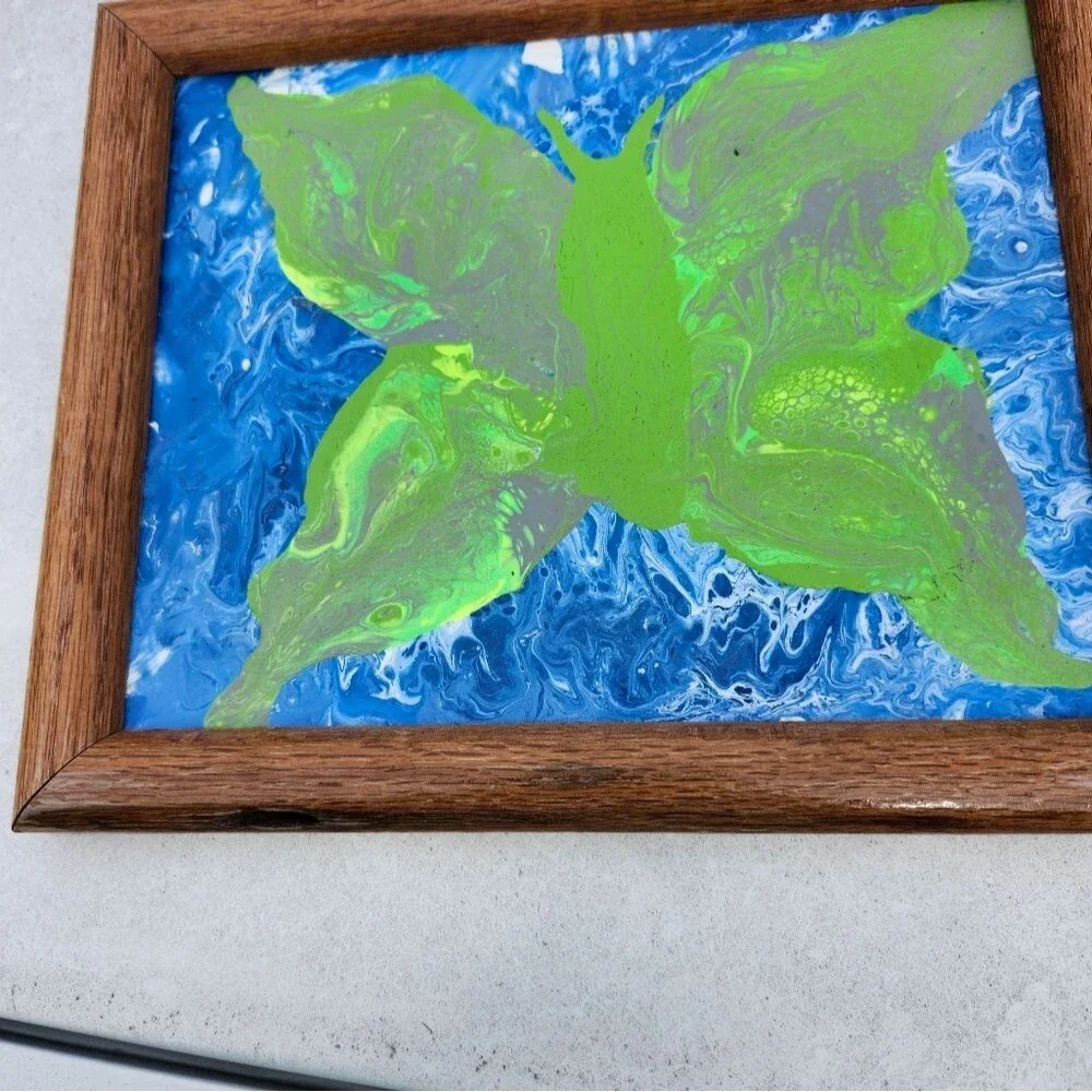 Hand Crafted Luna Moth Original Abstract Wall Picture Framed Art Painting 8x10